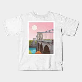 Menai Bridge Anglesey in Pastel Pink - North Wales Kids T-Shirt